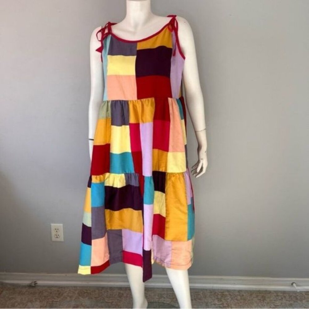 Hand Made Patchwork Tiered Sundress with Shoulder Straps Size M-L